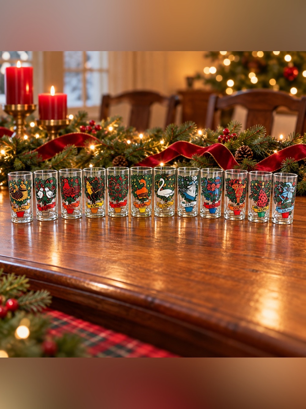 Vintage 12 Days of Christmas Glasses Complete Set of 12